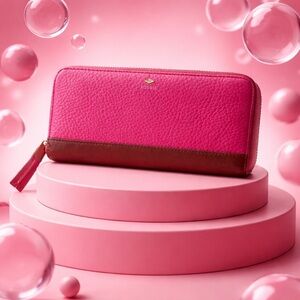 Fossil Pink Brown Leather Zip Around Wallet
